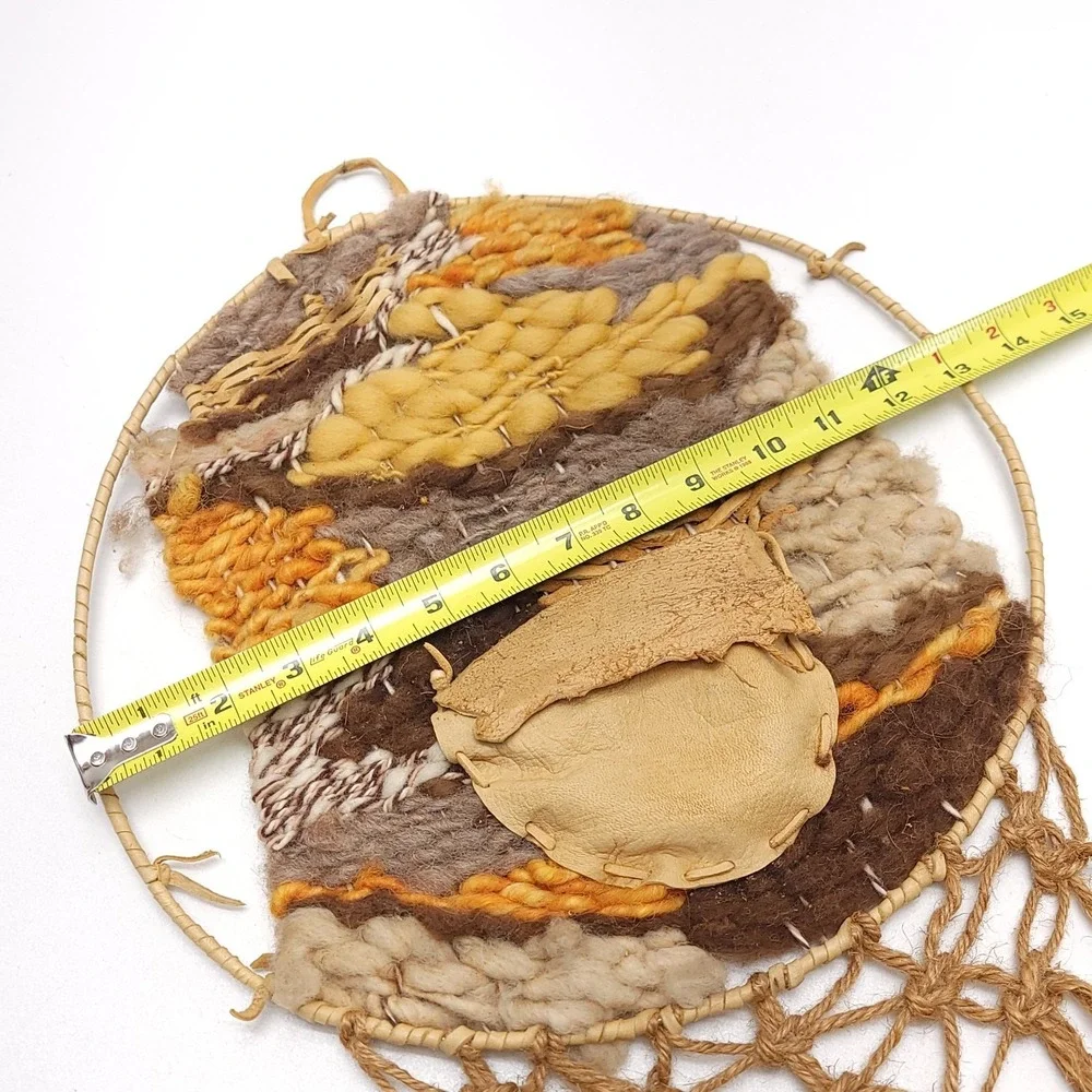 Vintage Woven Dream Catcher Art Bohemian BOHO Wall Hanging‎ Leather Wool